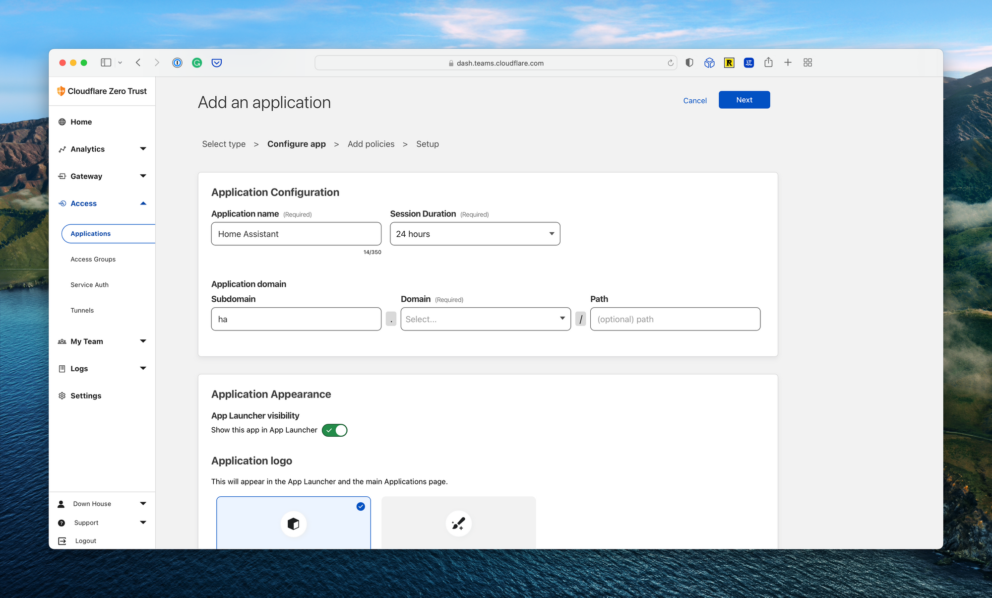 Cloudflare Zero Trust Add Application